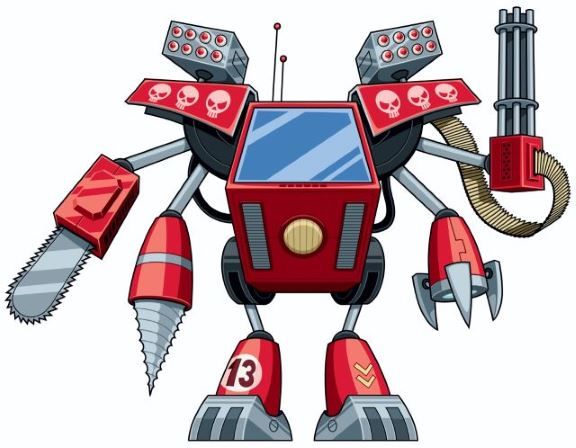 Cartoon drawing of a killer robot